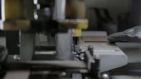 Manufacturing process cutting metal piece on modern metalworking machine Stock Footage 83457839