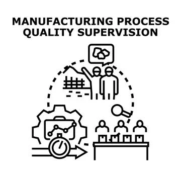 Manufacturing process evaluating product quality control standards Stock Illustration