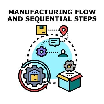 Manufacturing process flow and sequential steps concept Illustrazione stock