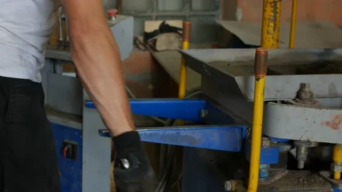Manufacturing process of interlocking concrete pavers for road surface covering Stock Footage 95390976