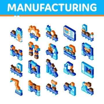 Manufacturing Process Isometric Icons Set Vector Stock Illustration