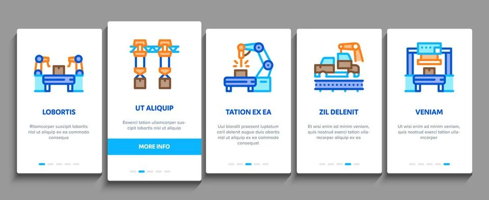 Manufacturing Process Onboarding Elements Icons Set Vector 스톡 일러스트