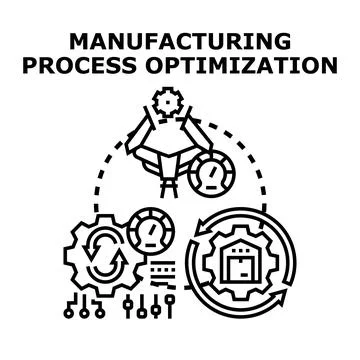 Manufacturing process optimization analyzing production speed and logistics,  Stock Illustration
