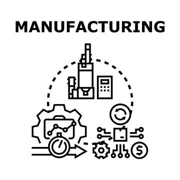 Manufacturing process optimizing production and technology development Stock Illustration