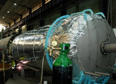 Manufacturing process of oxygen gasifiers, cryogenic tank with its thermal .. Stock Photos