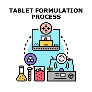 Manufacturing process for pharmaceutical tablets and drugs Stock Illustration