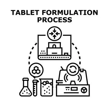 Manufacturing process for pharmaceutical tablets and drugs Stock Illustration