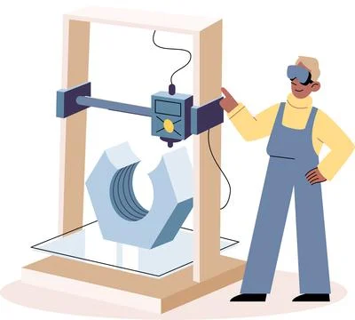 Manufacturing process at production industry. Engineer works with robot Stock Illustration