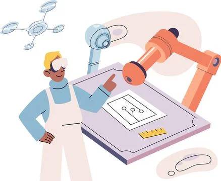 Manufacturing process at production industry, high-precision automated equipment Stock Illustration