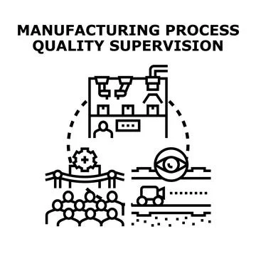 Manufacturing process quality supervision producing goods Stock Illustration