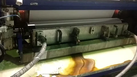 Manufacturing process showing printing machine in action at factory in morning h Stock-Footage 332015421