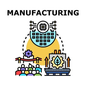 Manufacturing process with technology and sustainable production Ilustración de archivo