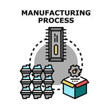 Manufacturing process transforming raw materials into product Stock Illustration