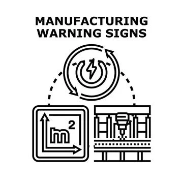 Manufacturing process warning signs concept illustration Stock Illustration