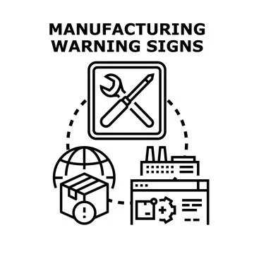 Manufacturing process warning signs concept illustration Stock Illustration