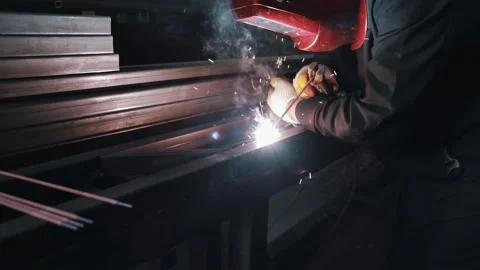 Manufacturing process, welding work, welding of metal parts with a soldering  Stock Footage 154519117