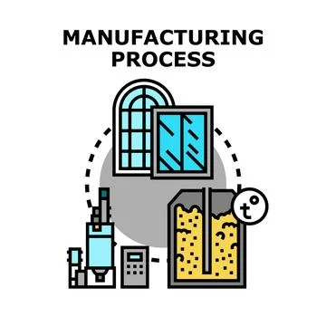 Manufacturing process for windows and building materials production Ilustración de archivo