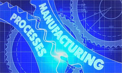 Manufacturing Processes on the Cogwheels. Blueprint Style Stock Illustration