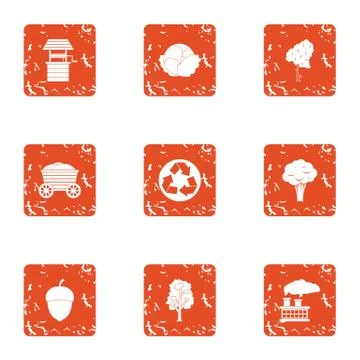 Manufacturing processing icons set, grunge style イラスト素材