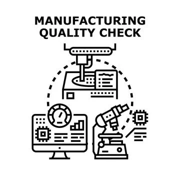 Manufacturing quality check process, engineering product inspection Stock Illustration