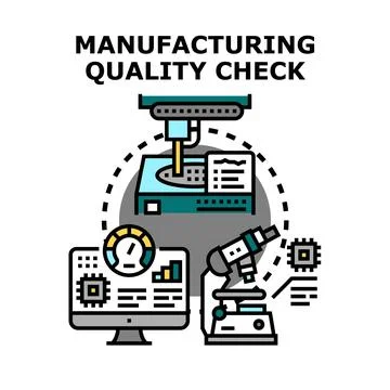 Manufacturing quality check process, engineering product inspection Stock Illustration