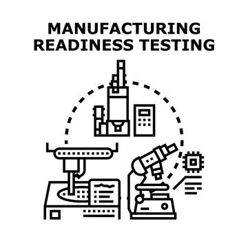 Manufacturing readiness testing process with industrial equipment Stock Illustration