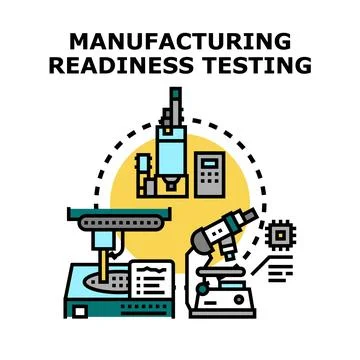 Manufacturing readiness testing process with industrial equipment Stockillustratie