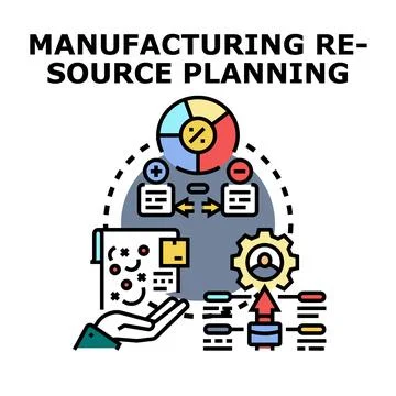 Manufacturing resource planning system managing business processes Stock Illustration