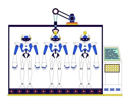 Manufacturing robots 2D linear cartoon characters Stockillustratie