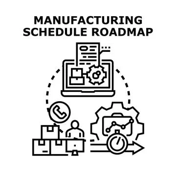 Manufacturing schedule roadmap planning effective production process Stock Illustration