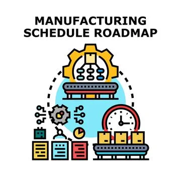 Manufacturing schedule roadmap planning production process management Stock Illustration