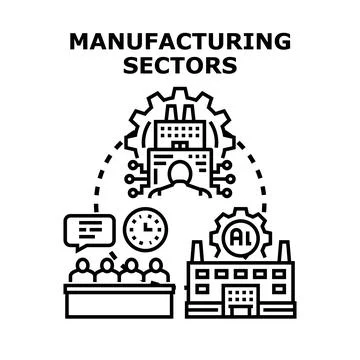 Manufacturing sectors development applying innovation and technology Stock Illustration