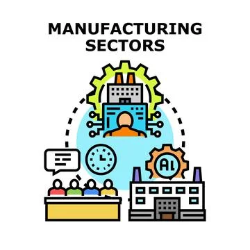 Manufacturing sectors development applying innovation and technology Stock Illustration