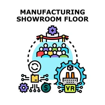 Manufacturing showroom floor concept visualizing production process Illustrazione stock