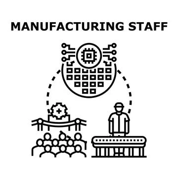 Manufacturing staff creating microchips on production line Ilustración de archivo