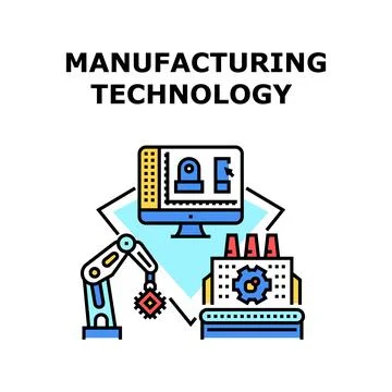 Manufacturing Technology Vector Color Illustration Stock Illustration