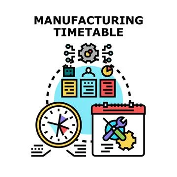 Manufacturing timetable planning tasks production processes efficiency Stock Illustration