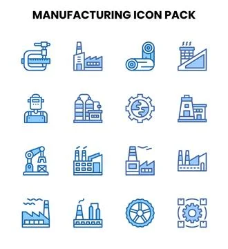 Manufacturing Two Colour Bundle Icons Pack Stock Illustration