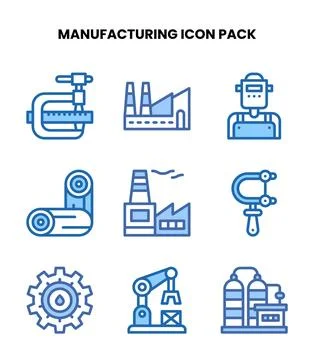Manufacturing Two Colour Design Icons Pack Stock Illustration