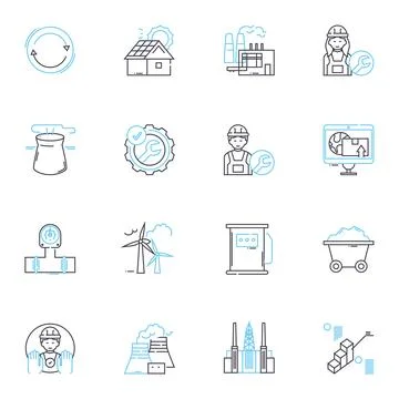 Manufacturing unit linear icons set. Production, Assembly, Automation Stock Illustration