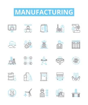 Manufacturing vector line icons set. Manufacturing, Production, Fabrication Stock Illustration