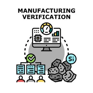Manufacturing verification process validating raw materials and team work Stock Illustration