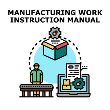 Manufacturing work instruction manual digital process concept Illustrazione stock