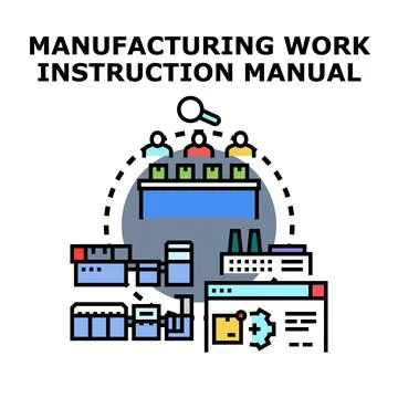 Manufacturing work instruction manual documentation process Illustrazione stock