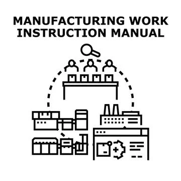 Manufacturing work instruction manual documentation process Stock Illustration