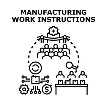 Manufacturing work instructions guiding production and quality control Stock Illustration