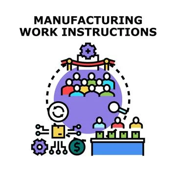 Manufacturing work instructions guiding production and quality control Stock Illustration