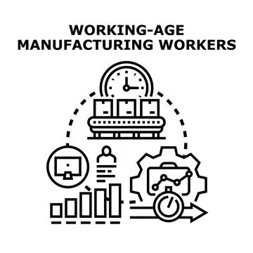 Manufacturing workers optimizing production process efficiency Stock Illustration