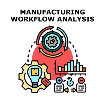 Manufacturing workflow analysis optimizing efficiency and productivity Illustration