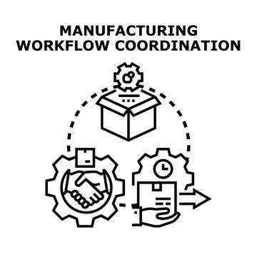 Manufacturing workflow coordination optimizing business process Illustrazione stock